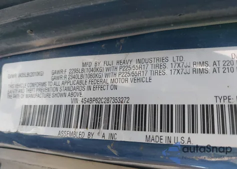 2008 Subaru Outback 2.5I Limited/2.5I Limited L.l. Bean Edition z USA, uszkodzony, nr VIN 4S4BP62C287353272